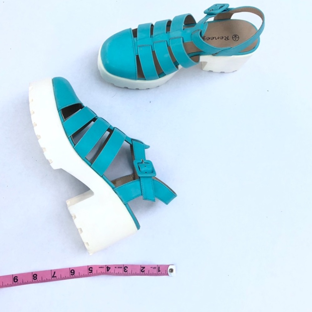 ๐HOST PICK๐BLUE & WHITE CHUNKY PLATFORM SANDALS - Picture 7 of 8